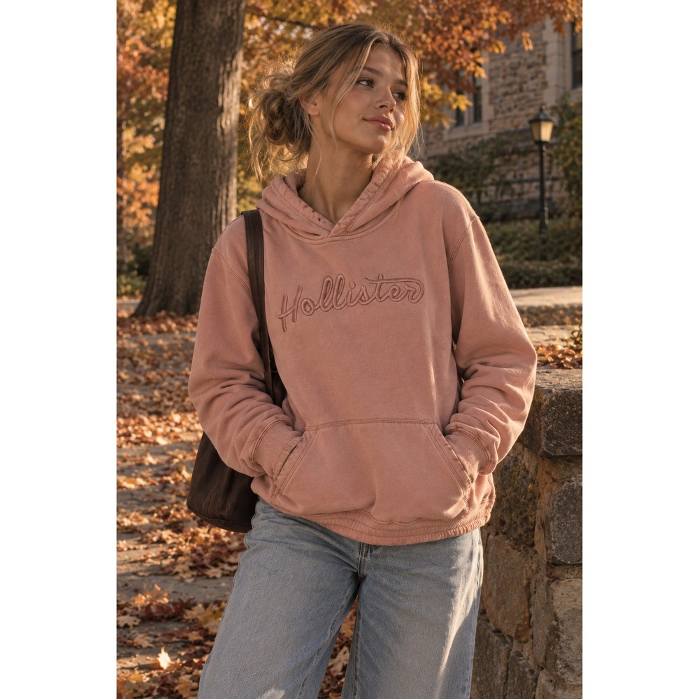 Hollister California XL Pink Embroidered Logo Hoodie Y2K Preppy Coastal Cozy